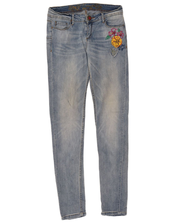 Desigual Damen Skinny Jeans W30 L33 Blau geblümte Baumwolle