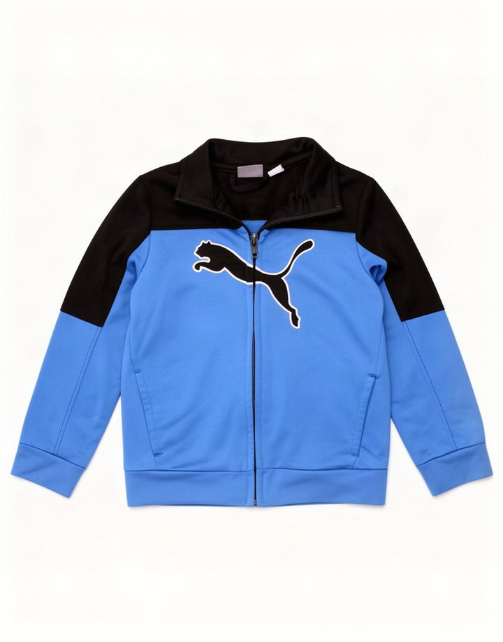 Puma Jungen Grafik-Trainingsanzug-Top-Jacke, 2–3 Jahre, blaues Farbblock-Polyester