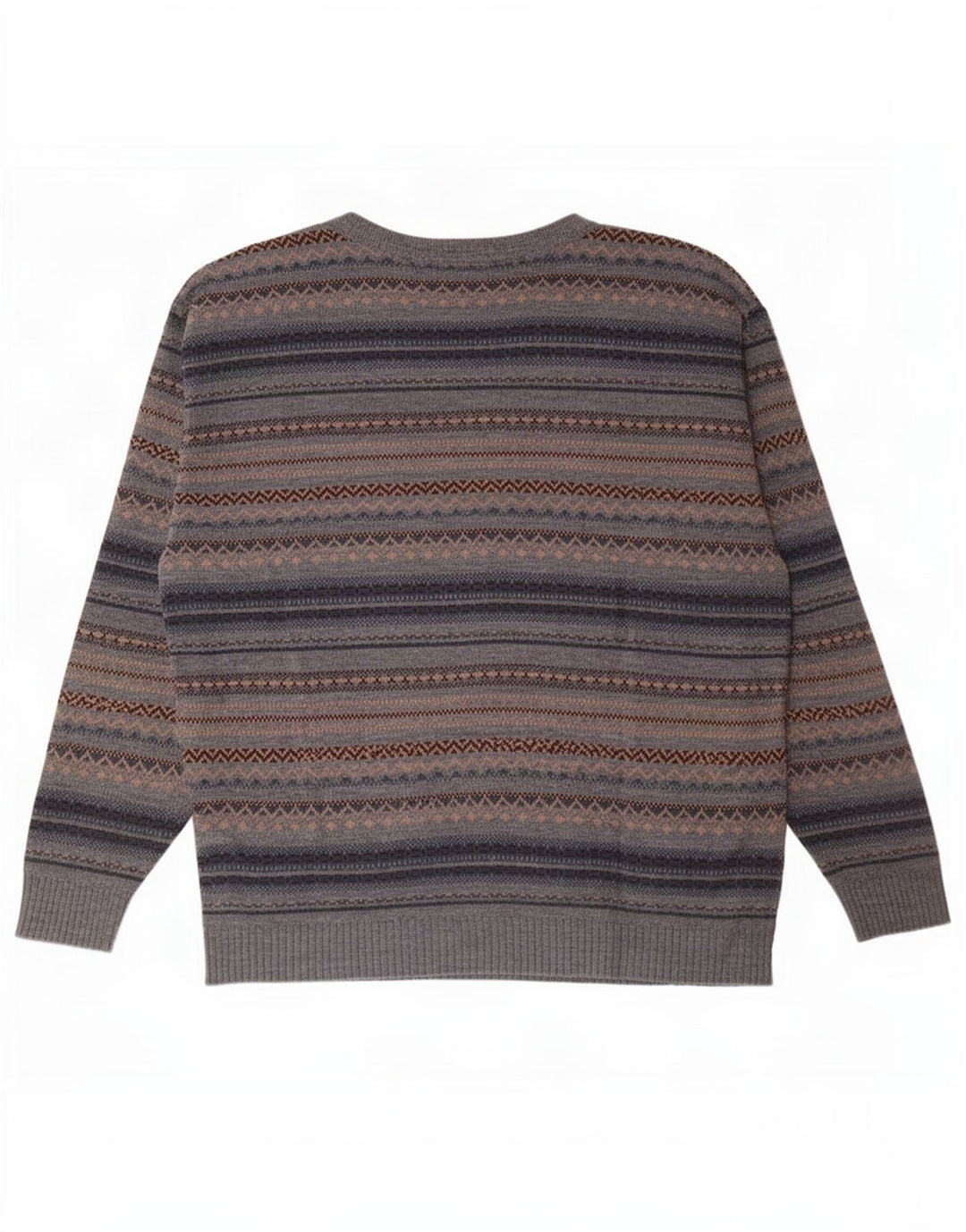 Vintage Herren-Pullover mit U-Boot-Ausschnitt, Mittelgrau, Fair-Isle-Acryl