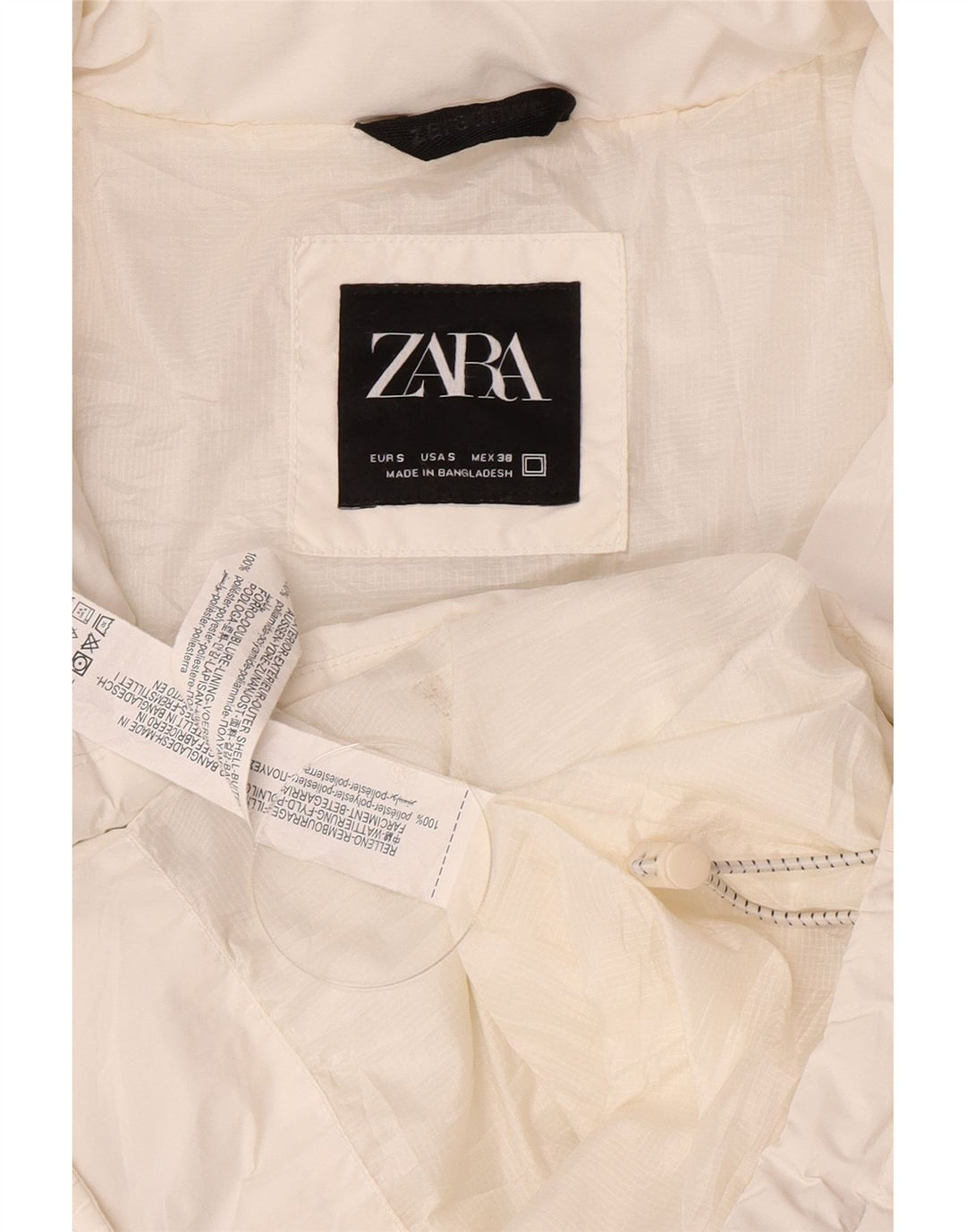 Zara Herren Loose Fit Wattierte Jacke UK 36 Small Weiß Polyester