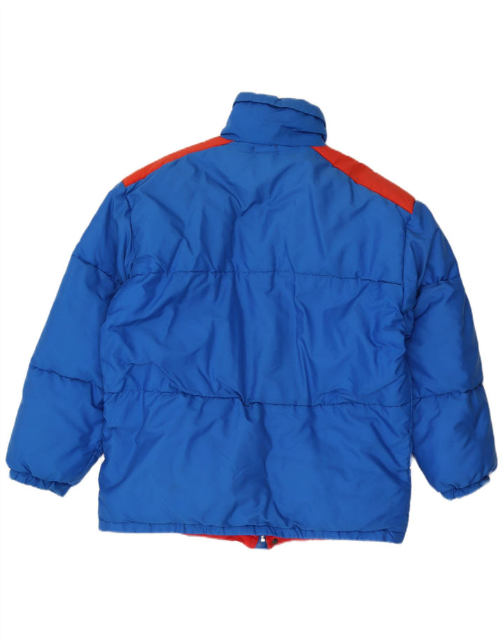 Wattierte Vintage-Herrenjacke mit Kapuze, Größe 40, groß, blau, Colourblock-Polyamid