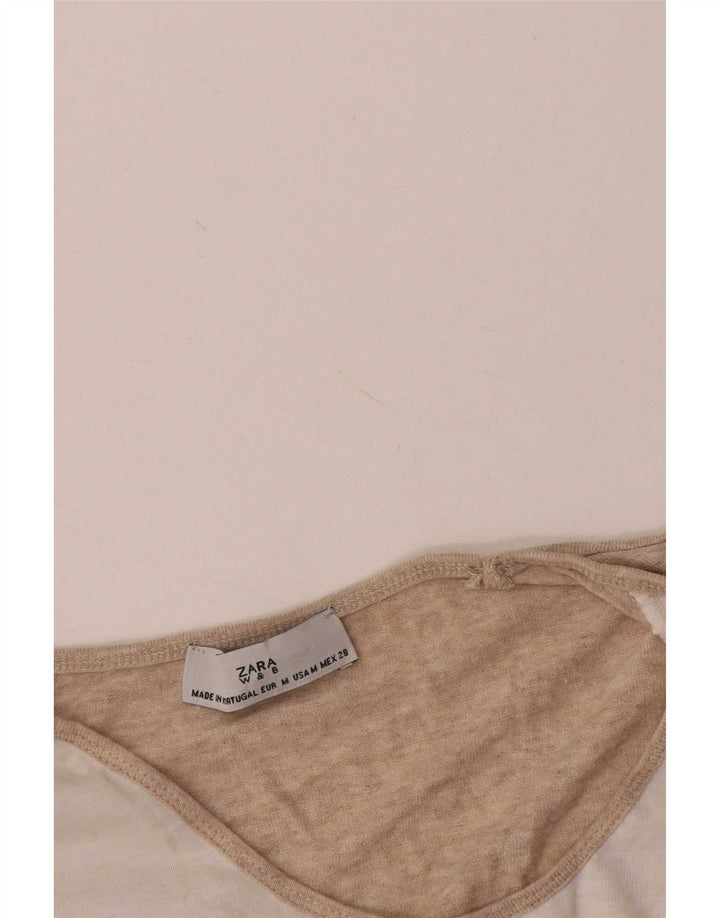 Zara Damen Grafik-T-Shirt-Oberteil UK 14 Mittelweiß Farbblock