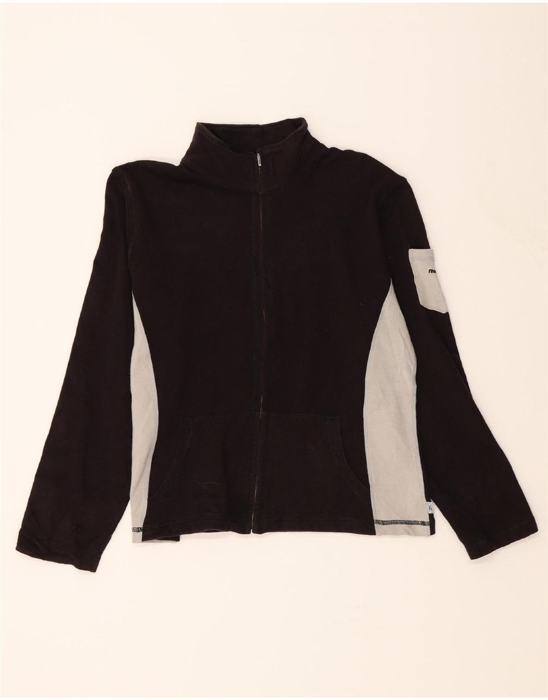 REEBOK Womens Tracksuit Top Jacket UK 16 Large Black Colourblock Cotton Vintage Reebok and Second-Hand Reebok from Messina Hembry 