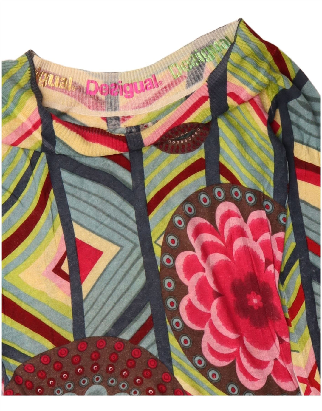 Desigual Damen-Pullover mit U-Boot-Ausschnitt, Gr. 12, mittelgrün, geometrisch