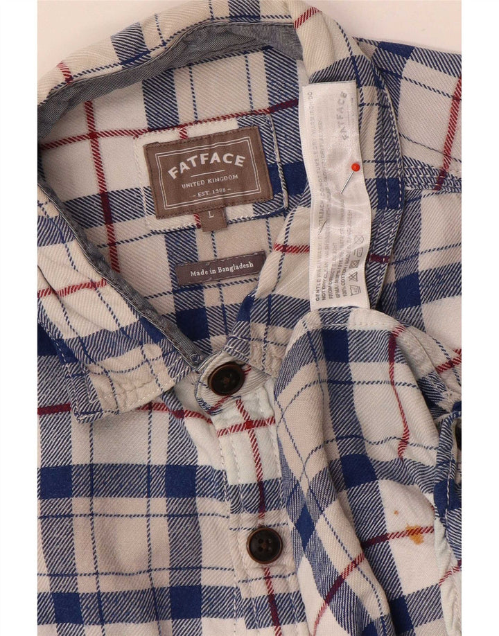 Fat Face Herren-Flanellhemd, groß, blau kariert, Baumwolle
