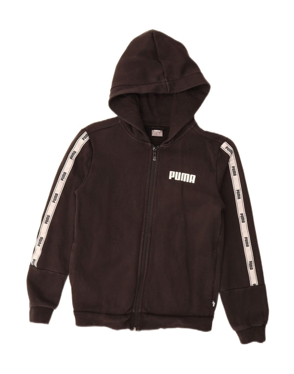 PUMA Jungen-Kapuzenpullover mit grafischem Reißverschluss, 11–12 Jahre, schwarze Farbblock-Baumwolle