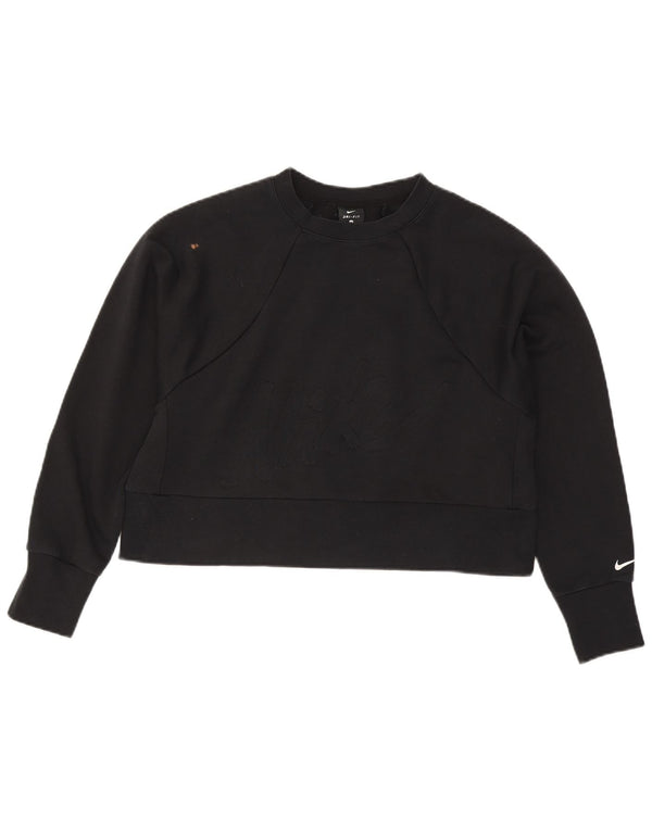 Nike Damen Crop Graphic Sweatshirt Pullover UK 14 Mittelschwarzes Polyester