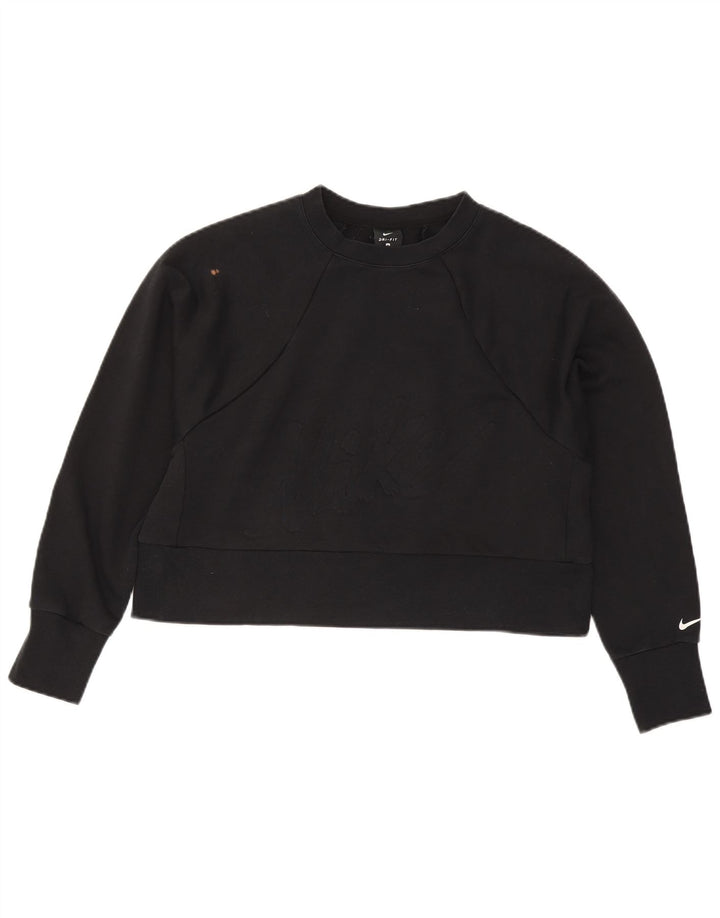 Nike Damen Crop Graphic Sweatshirt Pullover UK 14 Mittelschwarzes Polyester