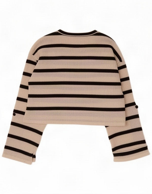 Zara Damen Pullover mit bauchfreiem U-Boot-Ausschnitt, UK 10, klein, weiß gestreift