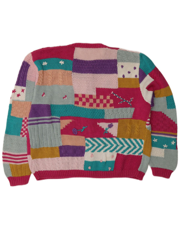 Vintage Damen Cardigan Pullover UK 14 Großes mehrfarbiges Patchwork
