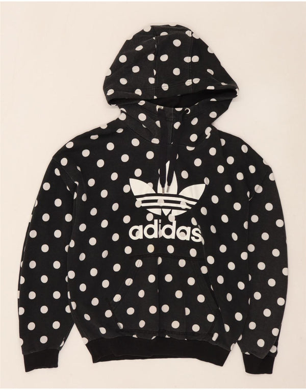 ADIDAS Womens Graphic Oversized Hoodie Pullover UK 8 Small Black Polka Dot