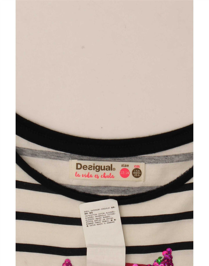 Desigual Grafik-Basic-Kleid für Mädchen, 13–14 Jahre, weiß gestreift, Baumwolle