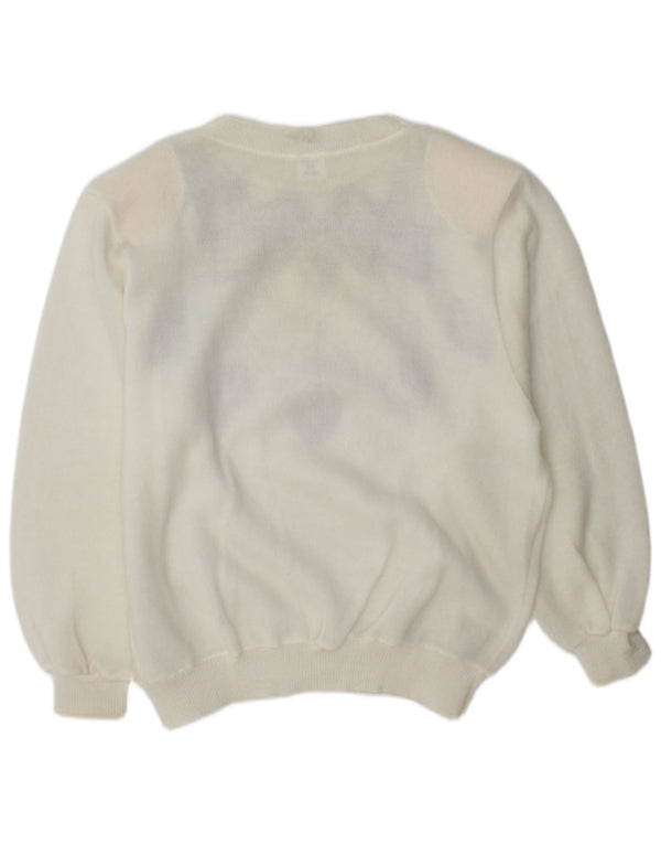 Vintage Damen Rundhalspullover Pullover UK 14 Medium Off White Floral