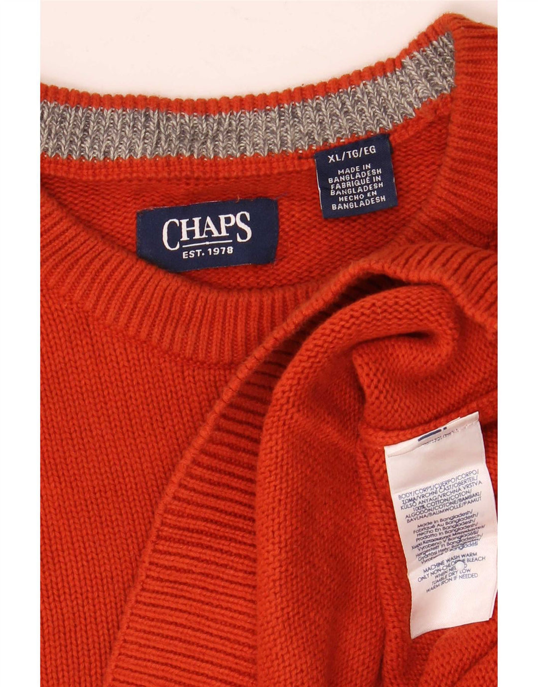 Chaps Herren-Pullover mit Rundhalsausschnitt, XL, Orange, Baumwolle