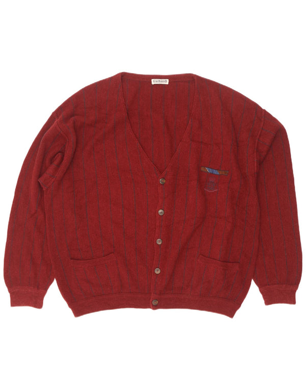 Cacharel Herren-Cardigan-Pullover EU 56 2XL Burgunderrot gestreifter Kaschmir
