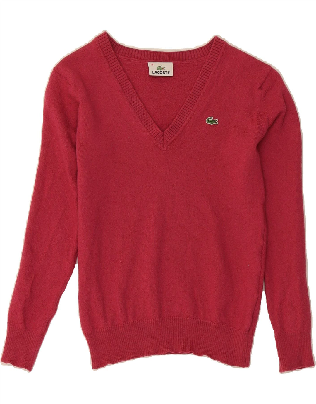 LACOSTE Womens Crop V-Neck Jumper Sweater Size 38 Medium Pink Vintage Lacoste and Second-Hand Lacoste from Messina Hembry 