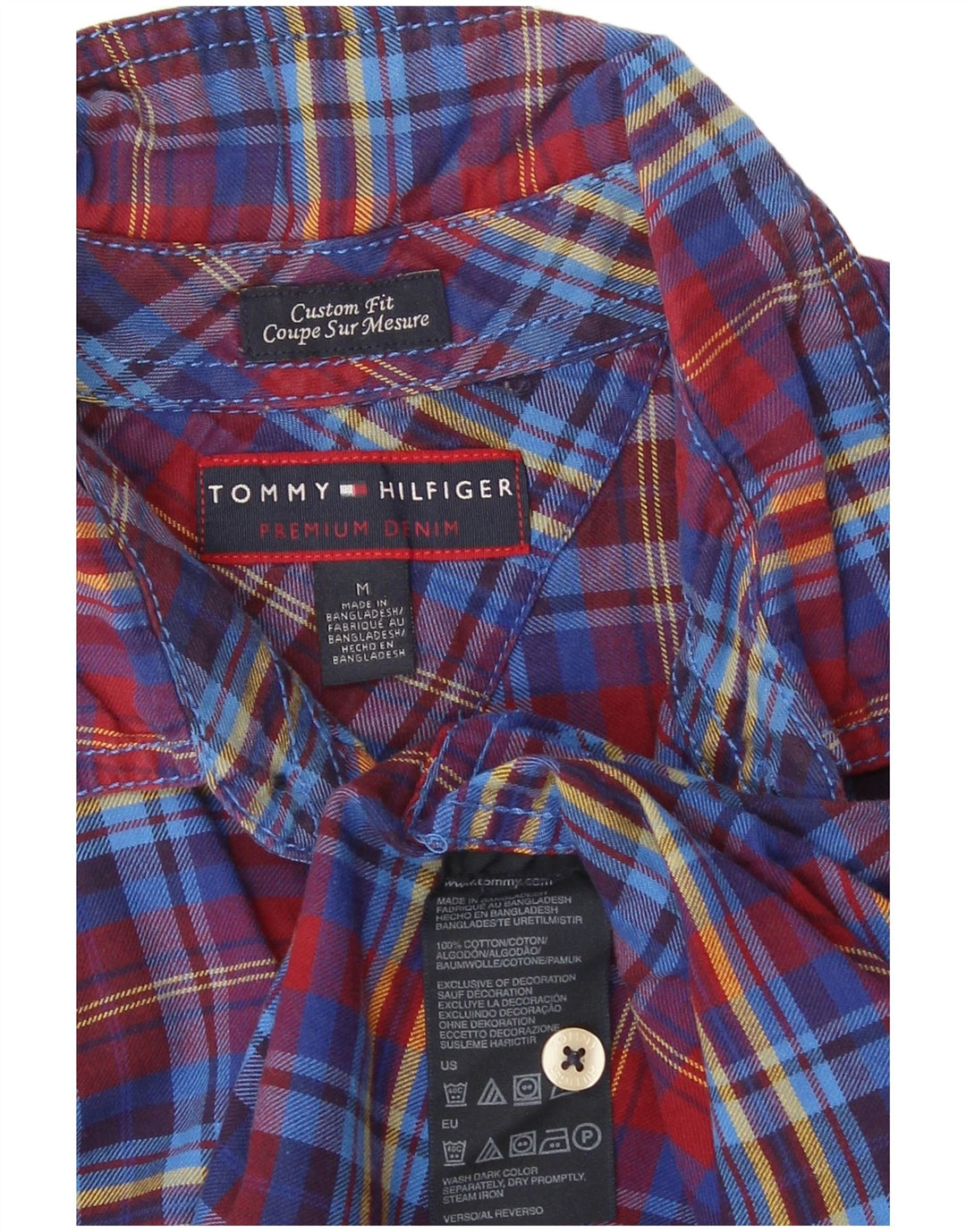Tommy Hilfiger Herren-Flanellhemd mit passgenauer Passform, mittelblau karierte Baumwolle