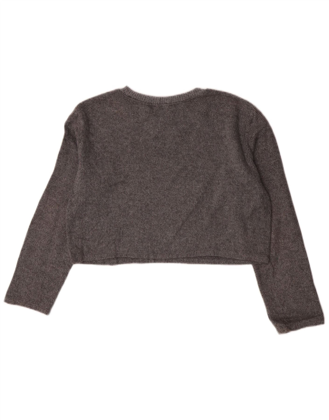 Zara Damen Crop Top Langarm UK 10 Small Graue Baumwolle