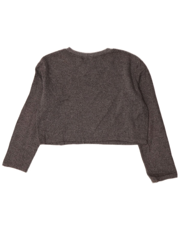 Zara Damen Crop Top Langarm UK 10 Small Graue Baumwolle