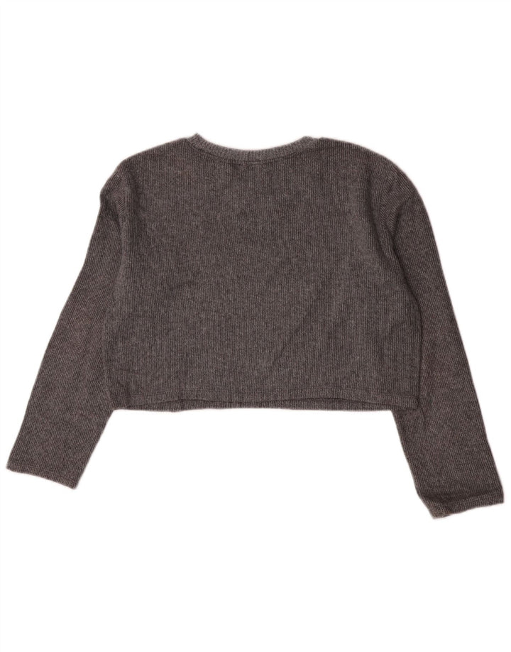 Zara Damen Crop Top Langarm UK 10 Small Graue Baumwolle