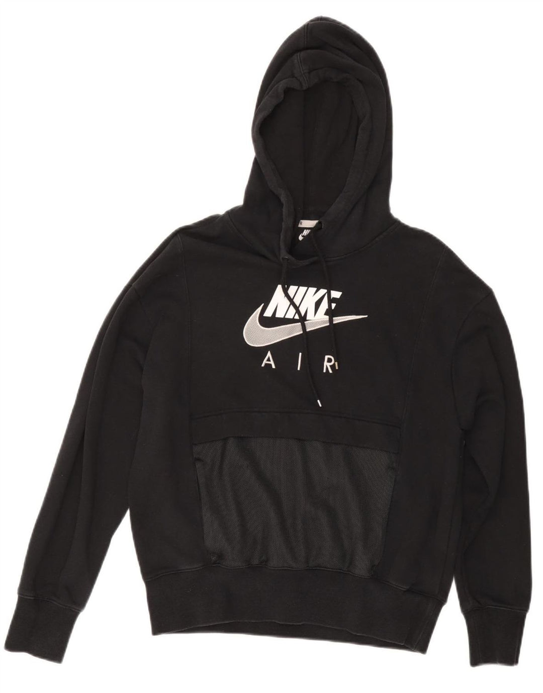 NIKE Womens Air Oversized Graphic Hoodie Pullover UK 6 XS Schwarze Baumwolle