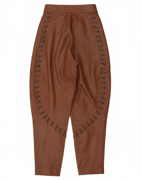 Enrico Coveri Damen-Lederhose mit hoher Taille, W24, L28, Braun