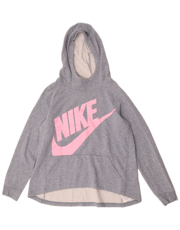 Nike Mädchen-Kapuzenpullover mit Grafik, 13–14 Jahre, XL, graue Baumwolle