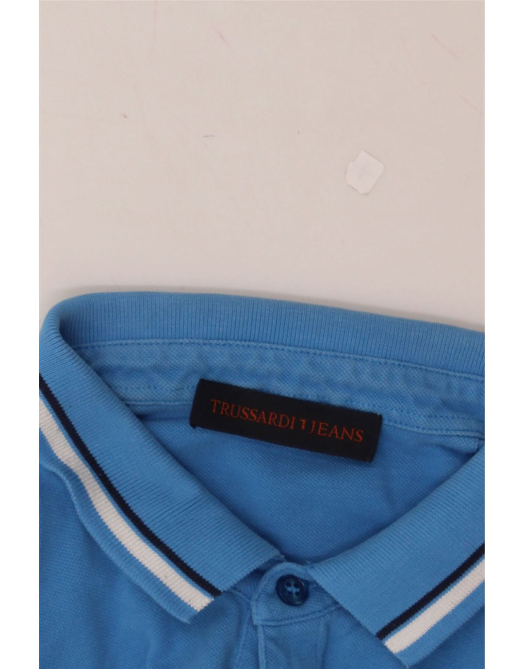 TRUSSARDI JEANS Mens Polo Shirt Large Blue Cotton Vintage Trussardi Jeans and Second-Hand Trussardi Jeans from Messina Hembry 