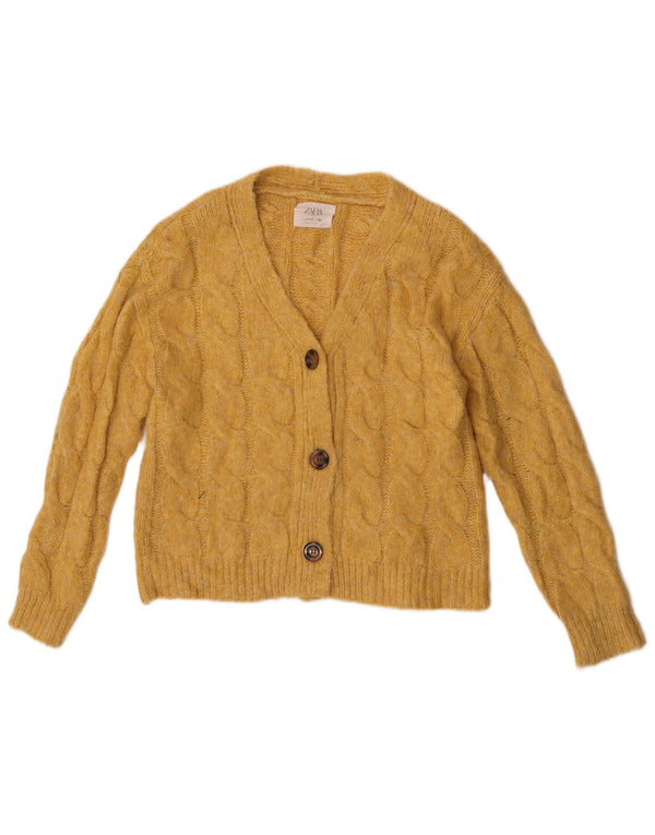 Zara Mädchen-Cardigan-Pullover, 11–12 Jahre, gelbes Acryl