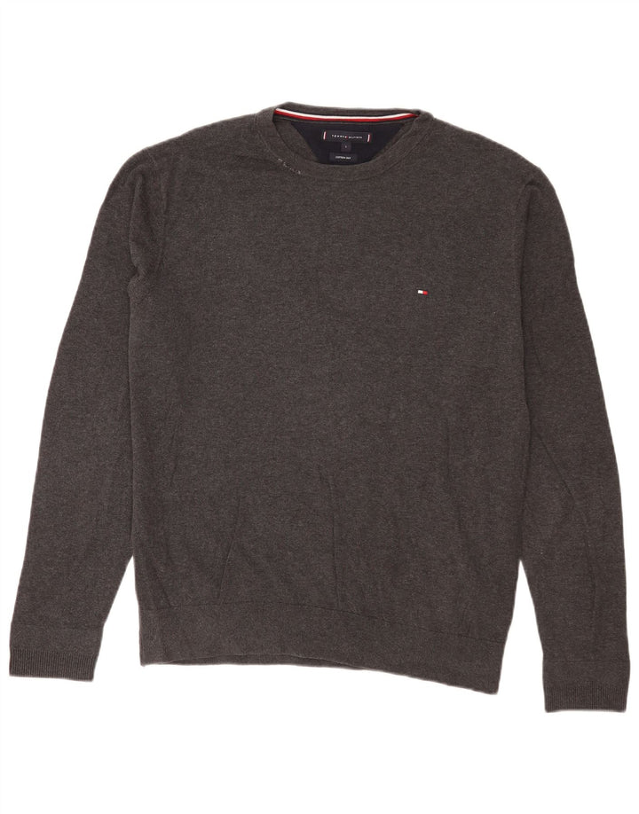 Tommy Hilfiger Herren-Pullover mit Rundhalsausschnitt, groß, graue Baumwolle