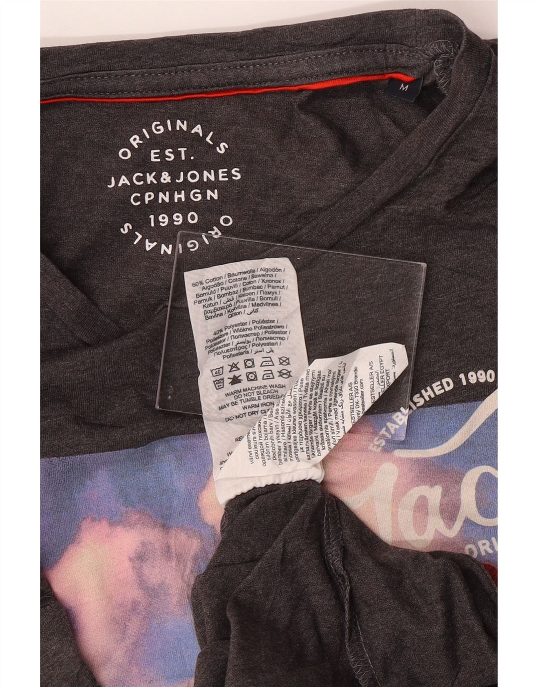 JACK & JONES Mens Graphic T-Shirt Top Medium Grey Cotton Vintage Jack & Jones and Second-Hand Jack & Jones from Messina Hembry 