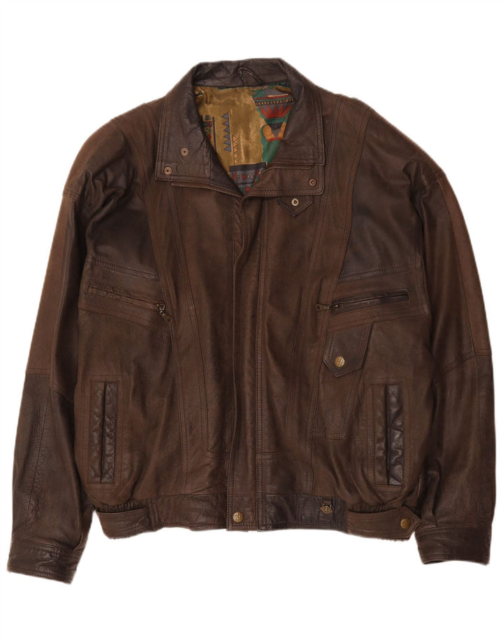 Vintage Herren Bomber Lederjacke IT 56 3XL Braunes Leder