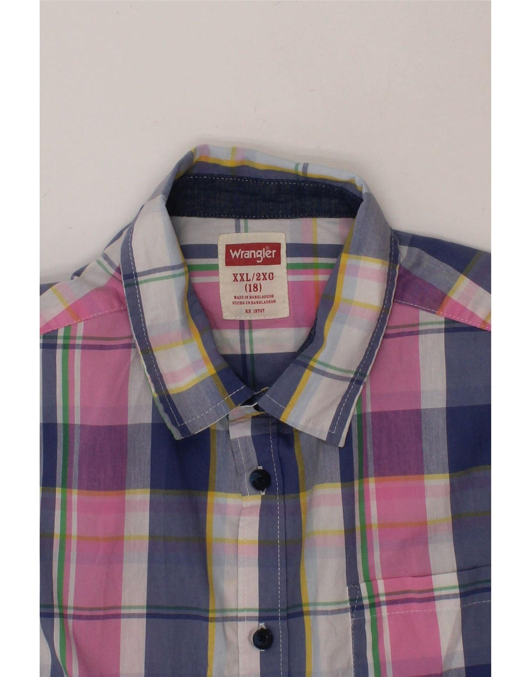 WRANGLER Boys Short Sleeve Shirt 15-16 Years 2XL Multicoloured Check Vintage Wrangler and Second-Hand Wrangler from Messina Hembry 