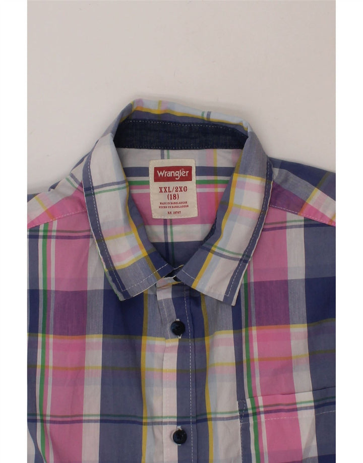WRANGLER Boys Short Sleeve Shirt 15-16 Years 2XL Multicoloured Check Vintage Wrangler and Second-Hand Wrangler from Messina Hembry 