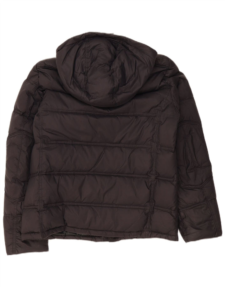 Blauer wattierte Herrenjacke mit Kapuze, UK 42, großes schwarzes Polyamid