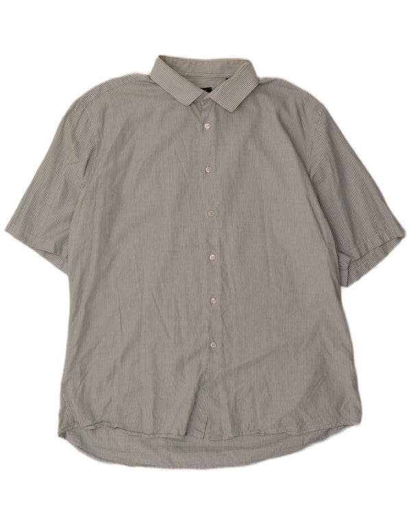 Dkny Herren Kurzarm-Slim-Fit-Hemd XL, grüne Nadelstreifen-Baumwolle