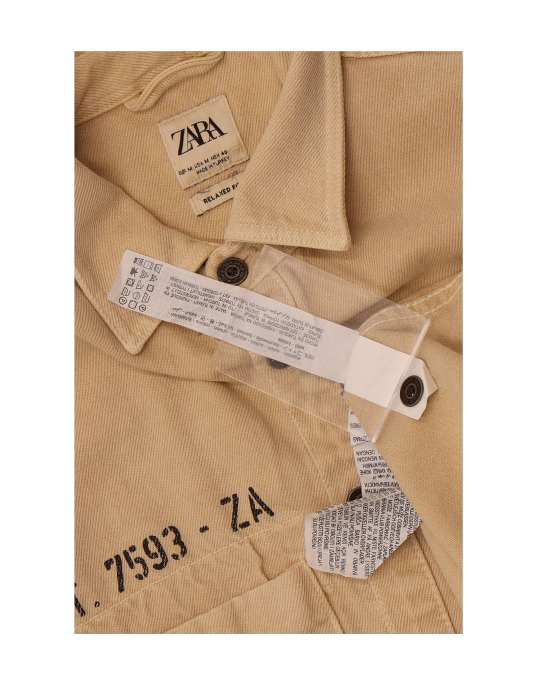 Zara Mens Graphic Relaxed Fit Shirt Medium Beige Cotton