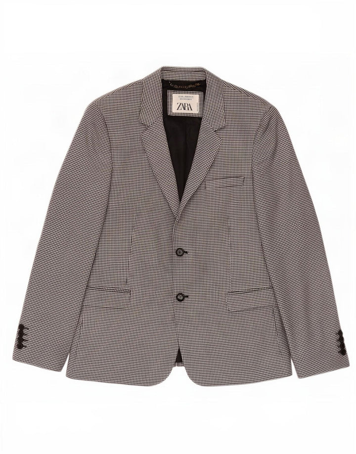 Zara Herren-Blazer mit 2 Knöpfen, EU 52, groß, schwarzer Hahnentrittmuster