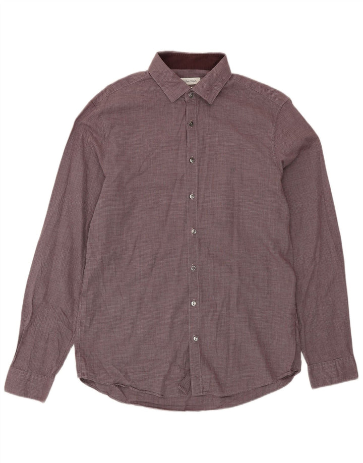CALVIN KLEIN Herren Slim Fit Hemd Größe 41 16 Großes kastanienbraunes Hahnentrittmuster