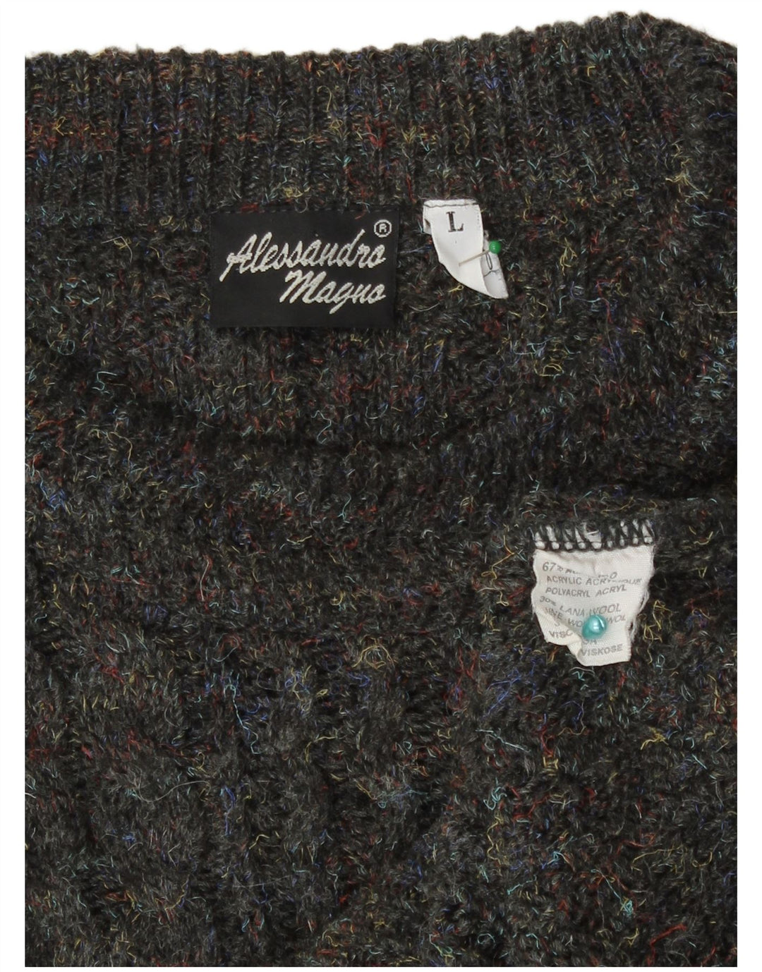 Alessandro Magno Herren-Pullover mit Rundhalsausschnitt, großes grau meliertes Acryl