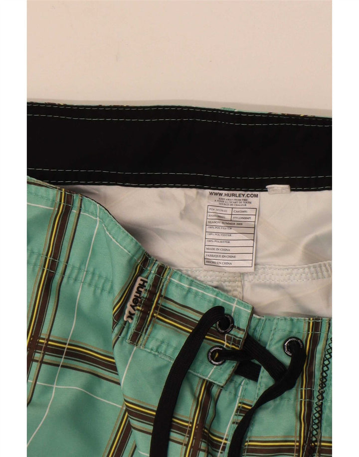 Hurley Herren-Badeshorts, groß, grün kariert, Polyester