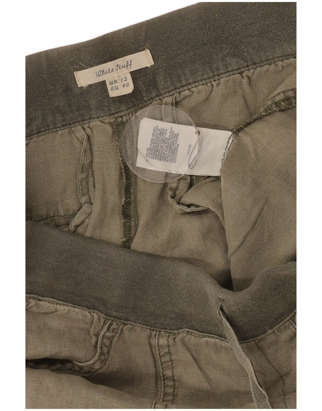 White Stuff Damen-Hose, kurz geschnitten, UK 12, M, W32, L23, Khaki, Leinen