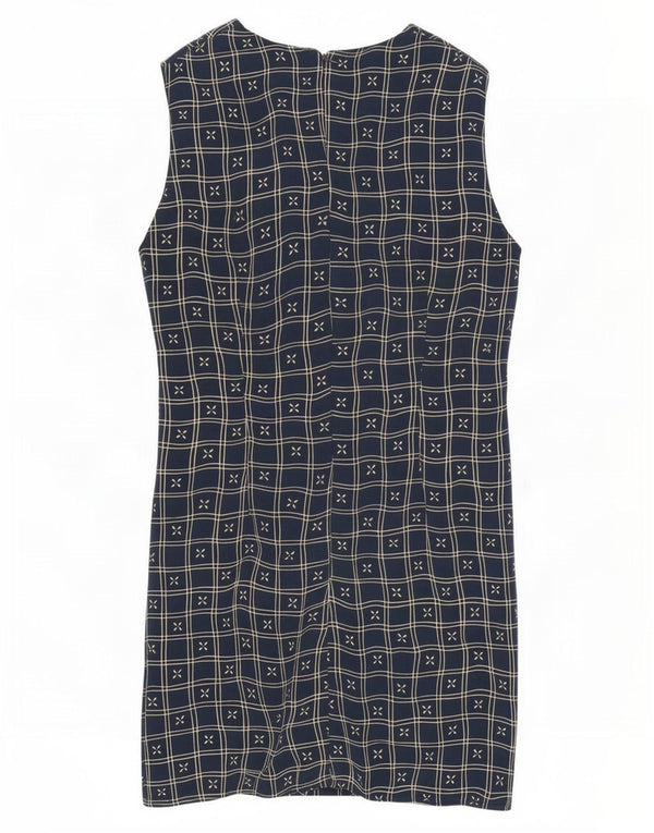Vintage Womens Sleeveless Sheath Dress UK 12 Medium Navy Blue Plaid Viscose