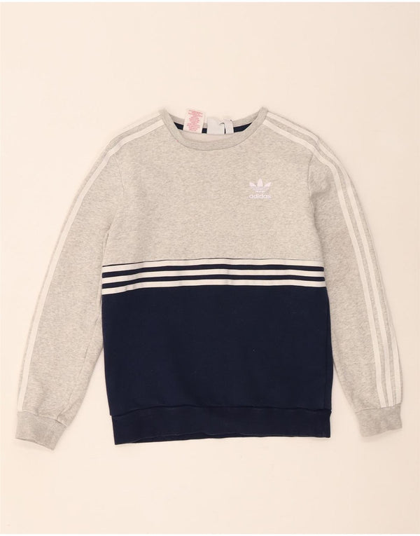 Adidas Sweatshirt für Jungen, 13–14 Jahre, graue Farbblock-Baumwolle