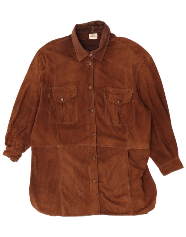 Vittorio Forti Damen Longline Overshirt Wildlederhemd IT 46 Large Braun