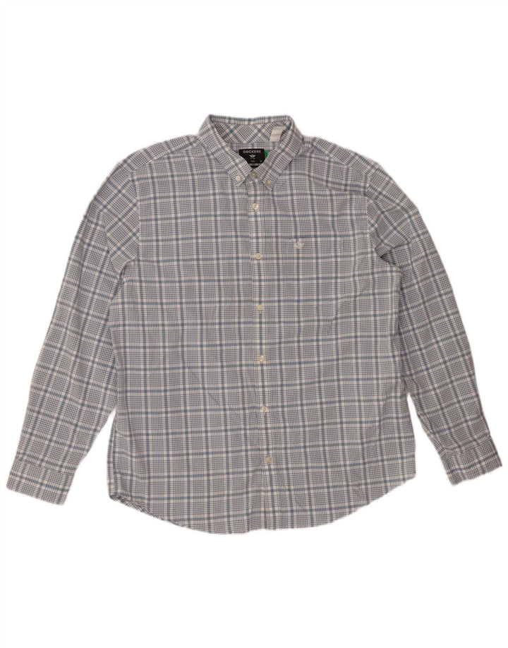 DOCKERS Herren-Hemd mit klassischer Passform, XL, blau kariert, Baumwolle