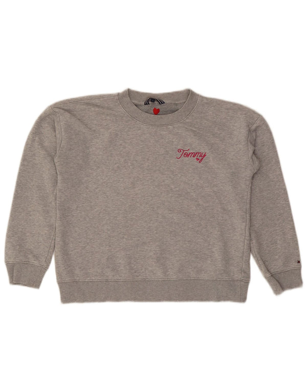 Tommy Hilfiger Damen Crop Oversized Sweatshirt Pullover UK 10 Small Grau