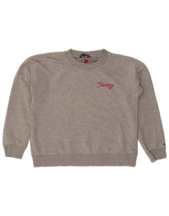 Tommy Hilfiger Damen Crop Oversized Sweatshirt Pullover UK 10 Small Grau