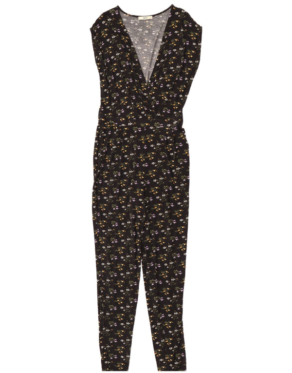 Oasis Damen-Overall, ärmellos, UK-Größe 42, Mittelschwarz, Viskose mit Blumenmuster