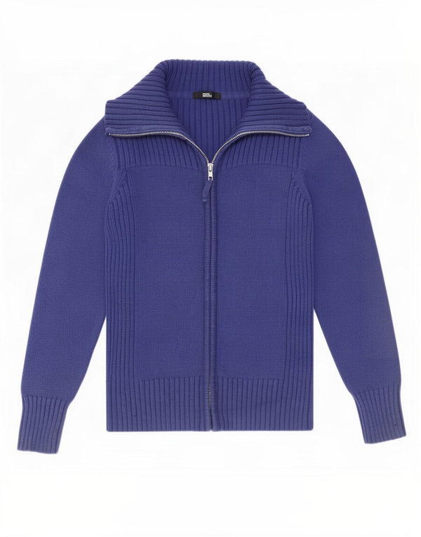 Marks & Spencer Damen-Cardigan mit durchgehendem Reißverschluss, Gr. 10, Größe S, Blau, Baumwolle